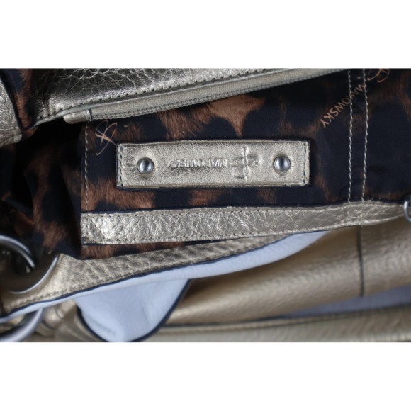 B Makowsky Shoulder Bag Womens Medium Gold White Leather Zip Purse Handbag - Picture 11 of 11